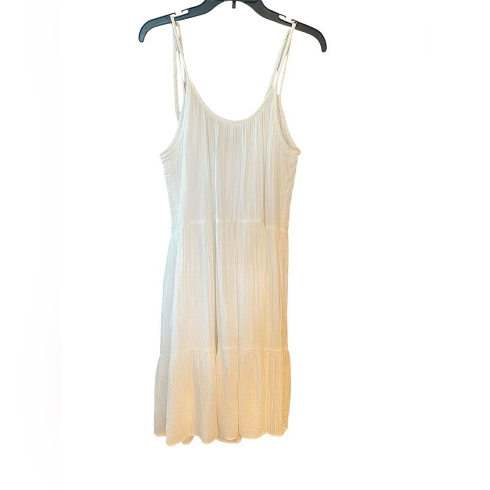 T&T Sz XL Flowy Cotton Bright White Boho Beach Skinny Tie Cotton Layered Dress